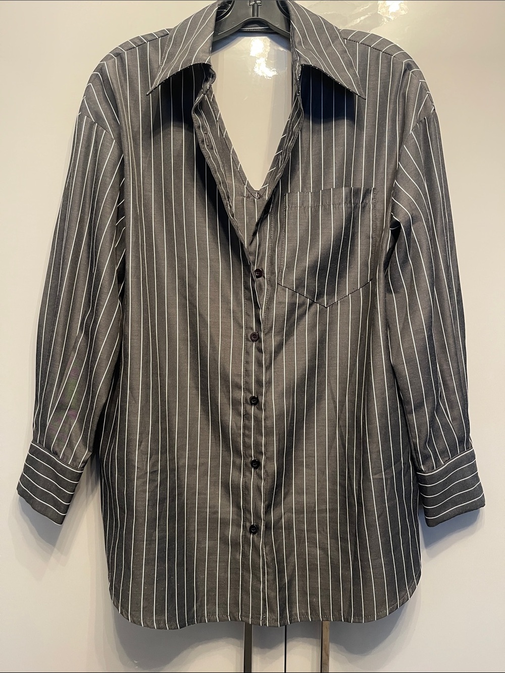 SHEIN Gray Pinstripe Long Sleeve Button-Down Shirt